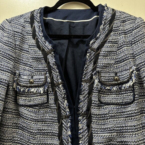 White House Black Market Tweed Boucle Blazer Womens M L Fringe Business Classy - Picture 6 of 15